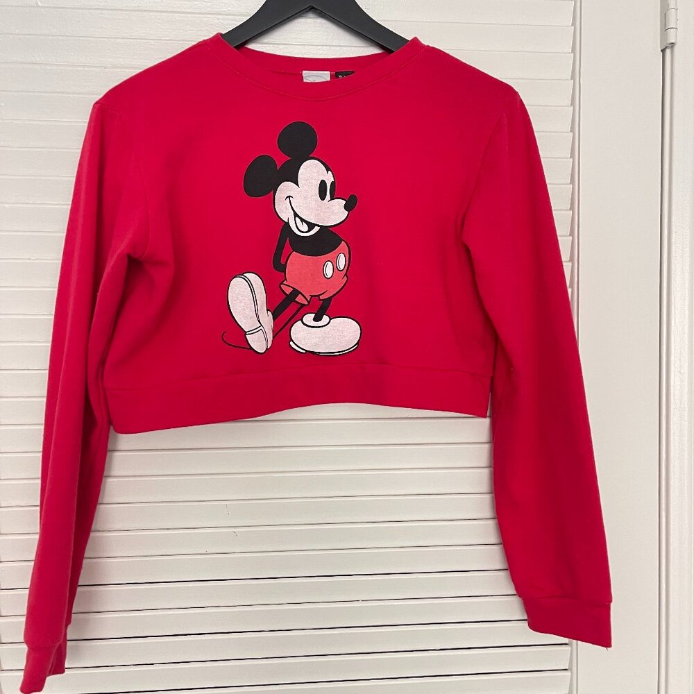 Mickey Mouse Cropped Sweatshirt -Red - Picture 1 of 3